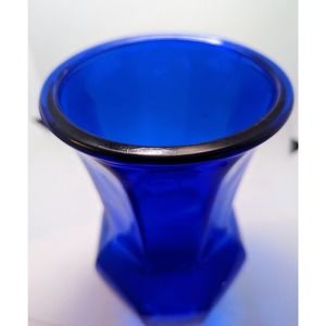 Vintage Cobalt Blue Hexagon Rare Octagonal 8 Paneled Flower Baroque Vase
